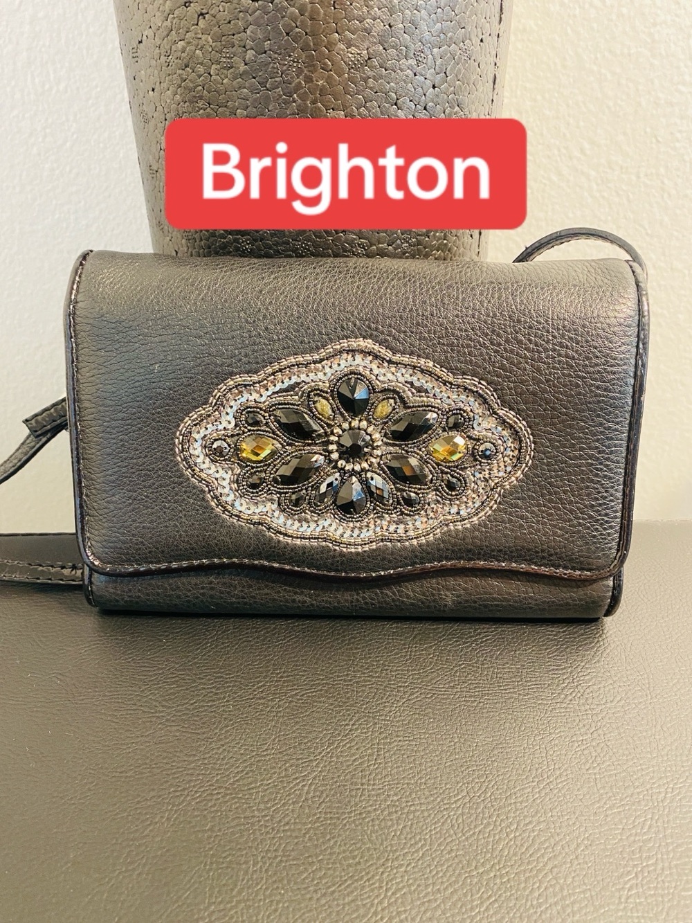 Brighton Metallic Black Beaded Purse/Wallet